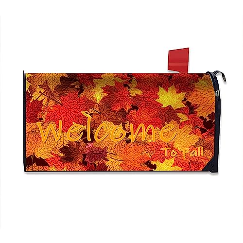 Fall Maple Leaves Mailbox Covers Magnetic Standard Size 18" X 21" Welcome to Fall Mailbox Cover Autumn Decor Colorful Magnetic Mailbox Wraps Post Letter Box Cover for Home Garden Yard Outside