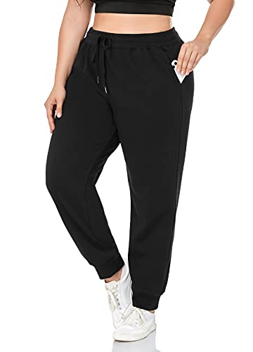 ZERDOCEAN Women's Plus Size Fleece Lined Sweatpants Relaxed Fit Workout Athletic Jogger Fleece Pants Black 3X