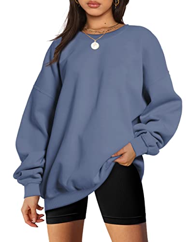 EFAN Sweatshirts Hoodies for Women Oversized Sweaters Fall Outfits Clothes 2023 Crew Neck Pullover Tops Loose Comfy Winter Fashion Greyblue