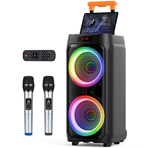 JYX Karaoke Machine with 2 Wireless Microphones for Adults, 8" Big Bluetooth Party Speaker with 500W Peak Power,PA System with DJ Light, Rolling Wheels and Trolley,Perfect for Outdoor