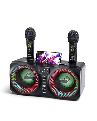 MusyVocay Karaoke Machine for Kids Adults, Portable Bluetooth Speaker with 2 UHF Wireless Microphone, PA System with Remote Control, LED Lights for Home Party, Wedding, Church, Picnic (Red-NT001)