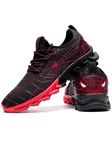 Boys Girls Shoes Kids Running Tennis Sneakers Non Slip Breathable Strap Athletic Sports Shoes Spider Web Red 11.5 Little Kid