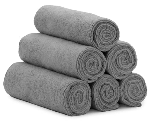 S&T INC. Microfiber Towel for Sweat Yoga Workout Home Gym, Grey, 16 Inch x 27 Inch, 6 Pack