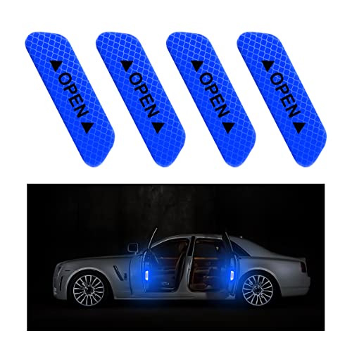 4PCS Car Door Open Warning Reflective Stickers, Night Visibility Auto Safety Prompt Decals, 3.6 x 0.9 Inch Anti-Collision Protective Strip, Car Accessories Universal for Truck, SUV, Van (Blue)