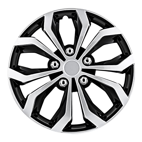 Pilot Automotive WH553-17S-BS 17 Inch Spyder Black & Silver Universal Hubcap Wheel Covers For Cars - Set Of 4 - Fits Most Cars