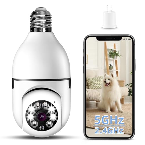 CUIBIRD Light Bulb Security Camera, 1080P 5GHz & 2.4GHz Light Socket Security Camera for Light Bulb Pet Camera with Phone App with 360  PTZ Night Vision Motion Detection Auto Tracking