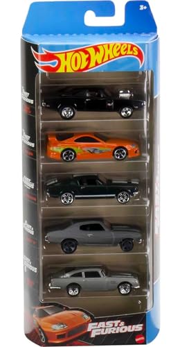 Hot Wheels Fast and Furious 5-Pack of Toy Race and Drift Cars in 1:64 Scale with Exclusive Decos (Styles May Vary)