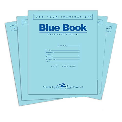 Roaring Spring Exam Blue Books, 50 Pack, 8.5" x 7", 8 Sheets/16 Pages, Wide Ruled with Margin, Proudly Made in the USA!