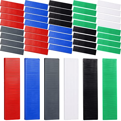 120 Pcs Plastic Flat Shims Structural Tile Plastic Shims for Leveling, 3/64, 5/64, 1/8, 5/32, 3/16, 1/4, Green, Black, White, Grey, Blue, Red