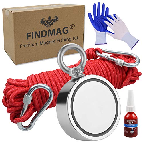 FINDMAG 1000 LBS Fishing Magnet Double Sided Fishing Magnet with Rope, Magnet Fishing Kit for Retrieving Items in River, Lake, Beach, Lawn - 2.95inch Diameter