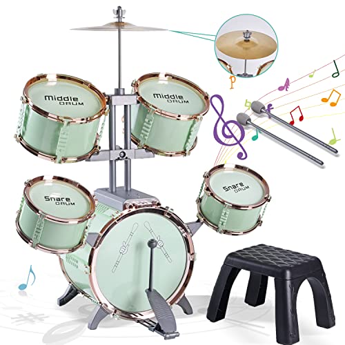 Children's Jazz Drum Set - Children's Educational Instrument Toy Set Rock Jazz Drum Set Percussion Instrument Music Enlightenment Education Toy Suitable for 3-8 Year Old Boys and Girls Gift(green)