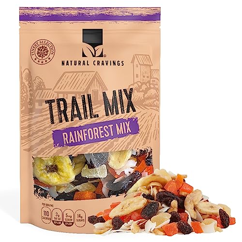 Natural Cravings 22oz Trail Mix Bulk Family Size Bag - Tropical Rainforest Dried Fruit Mix & Assorted Nuts Mix with Dry Pineapple, Banana Chips, Papaya, Raisins, Coconut Chips - Gluten Free Trailmix