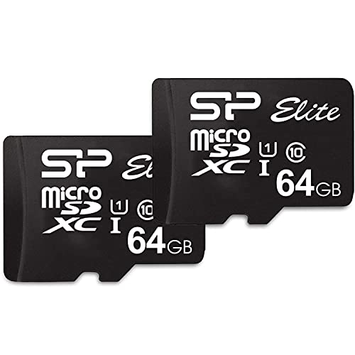 Silicon Power Elite 64GB microSDXC 2-Pack MicroSD Memory Card with Adapter for Nintendo-Switch, Wyze Cam