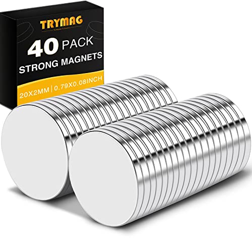 TRYMAG Magnets, 20 x 2mm Super Strong Neodymium Disc Rare Earth Magnets, Small Round Refrigerator Magnets for Fridge, Crafts, Office, Whiteboard, Dry Erase Board, Cabinets
