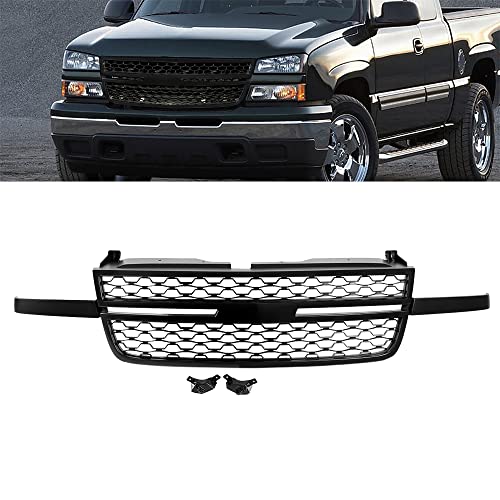 BoardRoad Front Grille Assembly Direct-Fit For 2005 Silverado 2500 HD 3500/2006 Silverado 1500 1500HD 2500 HD 3500/2007 Silverado 1500 2500HD 3500 Classic Textured Black Honeycomb Plastic