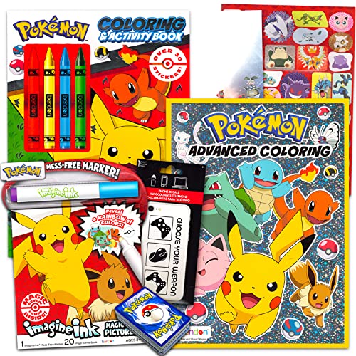 Pokemon Coloring Books for Kids Ages 4-8 - Bundle with 3 Pokemon Coloring and Activity Books with Games, Puzzles, and More Plus Sketch Pad with Stickers and Pokemon Cards | Pokemon Gifts for Boys