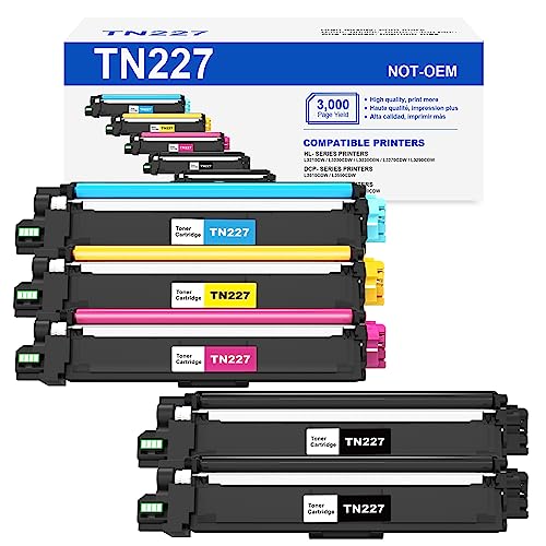 TN227BK/C/M/Y High Yield Toner Cartridge for Brother TN227 TN-227 TN223 TN-223 for Brother MFC-L3770CDW HL-L3290CDW MFC-L3750CDW MFC-L3710CW HL-L3210CW HL-L3230CDW HL-L3270CDW Printer (5 Packs)