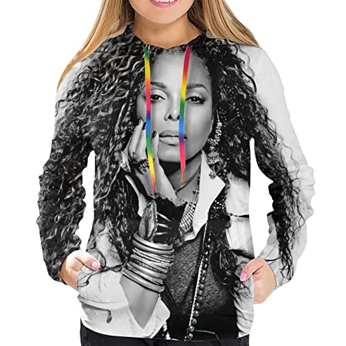 CENGDADA Janet music Jackson Ladies Casual Comfortable Long Sleeve Pullover Pattern Hoodie With Pockets Large Black