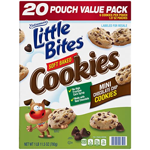 Entenmann's Little Bites Soft Baked Chocolate Chip Cookies, Bite Sized Snack, 1 pack (20 pouches)