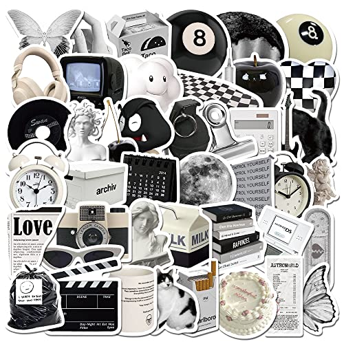 ZJSXINDI Stickers Aesthetic Waterproof Laptop Stickers Decals 61 Pcs for Water Bottle Laptop Computer Skateboard Bumper,Aesthetic Vsco Vinyl Stickers for Kids Teens Girls (Black and White)
