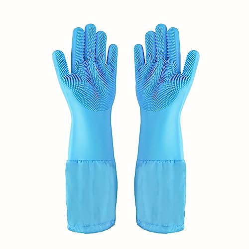 1TO3GO Pet Grooming Gloves Pet Hair Remover Cat, Dog Washing Gloves Silicone Heat Resistant Cleaning Gloves with High-Density Teeth Grooming Gloves for Dogs, Cats, Horses, Rabbits (1 Pair - Blue)