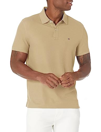 Tommy Hilfiger Men's Short Sleeve Moisture Wicking Stretch Polo Shirt with Quick Dry + UV Protection, Gentle Gold