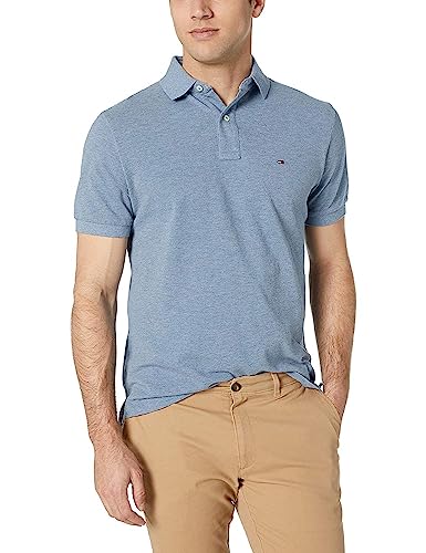 Tommy Hilfiger Men's Short Sleeve Polo Shirt in Classic Fit, Medium Chambray X-Large