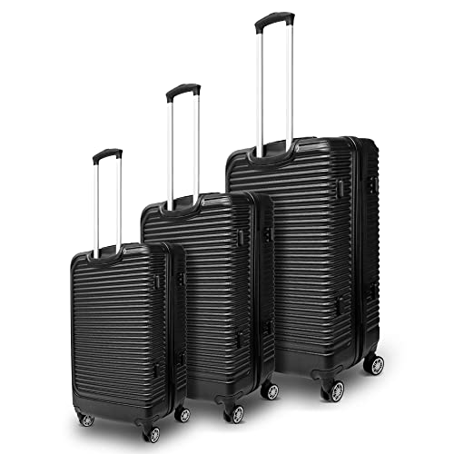 SO-FLY 3 Piece Luggage Sets Long Lasting ABS Durable Lightweight Hardshell Spinner Wheels 3pcs Hardside Suitcases with TSA Locks & 3-Year Warranty (Black)