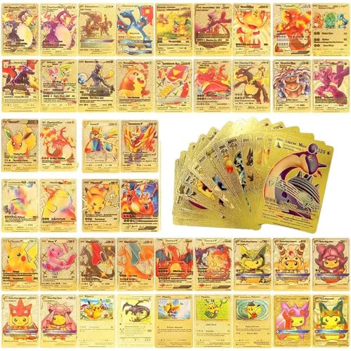 Gold Foil Card Assorted Cards Deck TCG Deck Box Golden Cards Game Common Rare Mystery Card-4 V Series Cards Vmax GX Rare Playing Card Decks (110PCS)