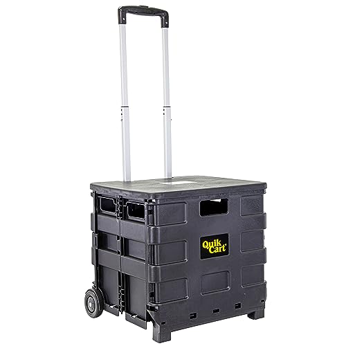 dbest products Quik Cart Sport Collapsible Rolling Crate on Wheels for Teachers Tote Basket 80 lbs Capacity, Made from Heavy Duty Plastic Used as a Seat, Black