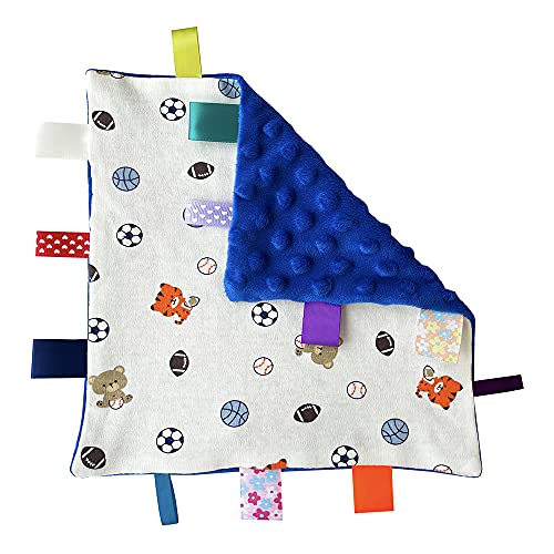 No Crinkle Sound Soft Touch Comforter Blanket with Tags. Tag Comforter , Comfort Blanket. Great Gift for Baby. (Blue Sailboat Tag Blanket)