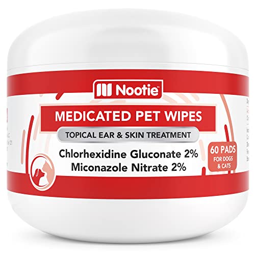 Nootie Medicated Dog Wipes, 2% Chlorhexidine and Miconazole Formulated Pet Wipes for Dogs Cats - 2 Small 60 Count Sold in Over 10,000 Vet Clinics Stores Worldwide