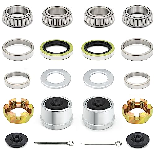 2 Sets 3500 LB Boat Trailer Axle Bearing Kits L68149 L44649 Bearing Kits, 171255TB Grease Seals, Spindle Nuts, 1.98" Trailer Dust Caps and Rubber Plugs, Cotter Pins, Washers for 3500 LB #84 Spindle