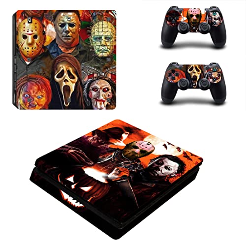 Vanknight PS4 Slim Console Controllers Skins Set Horror Vinyl Sticker Decal Wrap Halloween Ghost Jason Michael