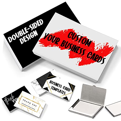 Personalized Business Cards with Design, Custom Business Cards with Your Logo Picture Text, 300gsm-Thick Waterproof Paper Front and Back Sides Printed for Business-100pcs-Without card case