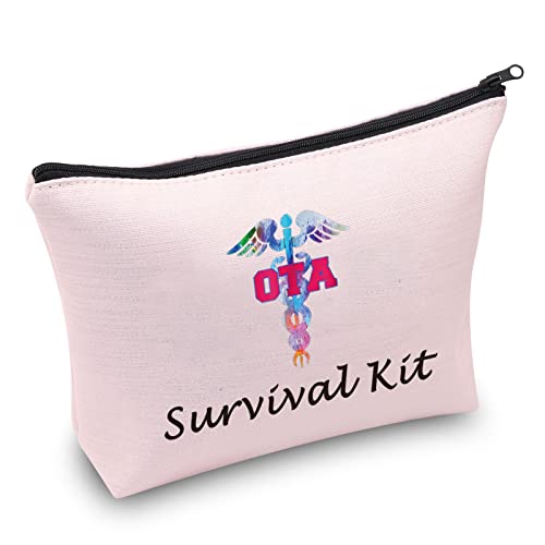 PXTIDY OTA Survival Kit OTA Occupational Therapist Assistant Gifts Medical Caduceus Occupational Therapy Makeup Cosmetic Bag OT Gift OTA Graduation Gift` (Pink)