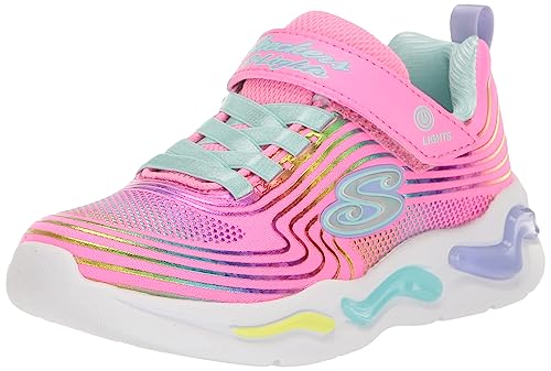 Skechers Kids Girls Wavy Beams Sneaker, Black/Multi, 1 Little Kid