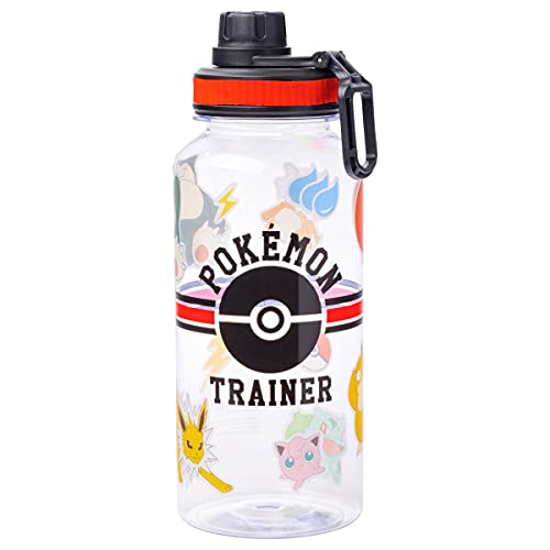 Silver Buffalo Pokemon Trainer Icons Twist Spout Plastic Water Bottle with Stickers You Stick Yourself, 32 Ounces