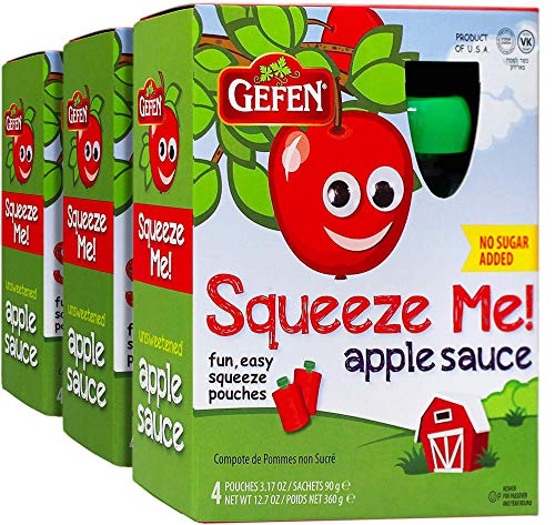 Gefen, Squeeze Me! All Natural Applesauce, 4x3.17oz, 3 Pack (12 Pouches)