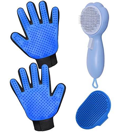 LIONROGE Cat Grooming Glove Brush,Self-Cleaning Slicker Pet Brush for Short and Long Haired Pets,Dog Bath Brush for Shedding and Grooming,Removes Loose Hair and Tangles,Promote Circulation