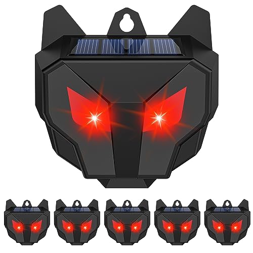 6 Pack Solar Nocturnal Animal Repeller Outdoor, Animal Deterrent with Red Lights, Waterproof Raccoon Predator Deterrent for Chicken Coop, Cat, Skunk, Wolf, Coyote, Fox, Deer Repellent for Garden Yard