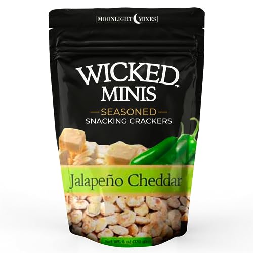 Wicked Minis Soup & Oyster Crackers - Saltine Crackers Salted Flavored Mini Puffed Soup Crackers, Savory Snacking Mix, Seasoned Croutons Salad Toppers, Crackers for Chili 6oz(Jalapeno Cheddar)