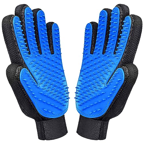 Pet Grooming Glove. Dog Brush Glove, Gentle Deshedding Brush Glove,Mess-Free Grooming| Efficient Pets Hair Remover Mittens| Washing Gloves for Short and Long Hair Dogs & Horses & Cats-1 Pair (Blue)