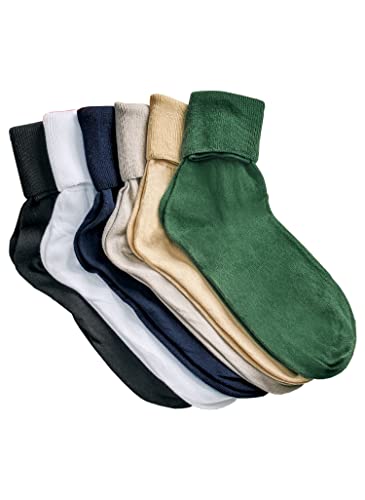 buster brown 6 Pair Women's Dark Multicolored Elastic-Free Cotton Socks - Sock Size 11 - Fits Shoe Sizes 9.5-10.5