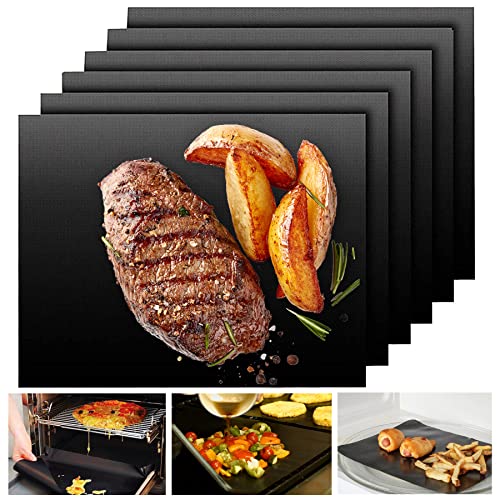 UBeesize Grill Mats for Outdoor Grill Set of 6 - Heavy Duty Non-Stick BBQ Grilling Mat & Oven Liner, Reusable, Easy to Clean - Works on Oven, Gas, Charcoal, and Electric BBQ - 15.75 x 13 Inch