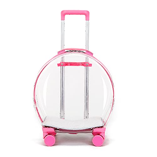 Cat Carrier with Wheels for Large Cats, Transparent Outdoor Air Box Bubble Box Pet Rolling Carrier Trolley Case with Mat for Small Dogs Pink