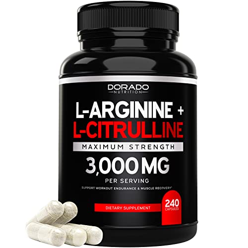 L Arginine L Citrulline 3000mg Supplement (240 Capsules) Nitric Oxide Pills for Men - Stamina, Endurance, Performance for Workouts - NO Supplements for Men - Gluten Free, Non-GMO, Vegan Capsules