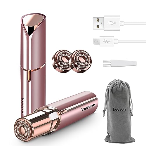 Facial Hair Removal for Women, Painless Womens Facial Hair Remover with 2 Replacement Heads, Lipstick-Sized, USB Rechargeable, Facial Hair Remover for Upper Lip,Chin,Peach Fuzz,Mustache (Pink)