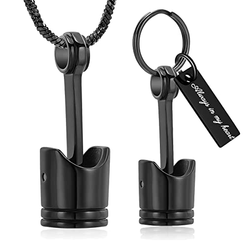 Yinplsmemory 2 Pack Car Parts Cremation Jewelry Piston Urn Necklace Urn Keychain for Men Piston Ashes Keepsake Memorial Jewelry