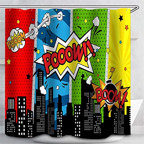 PocaBlife Superhero City Wars Explosion Shower Curtain Fall Curtains Waterproof Colorful Funny with Bathroom Fabric 12 Hooks 72x72 inches